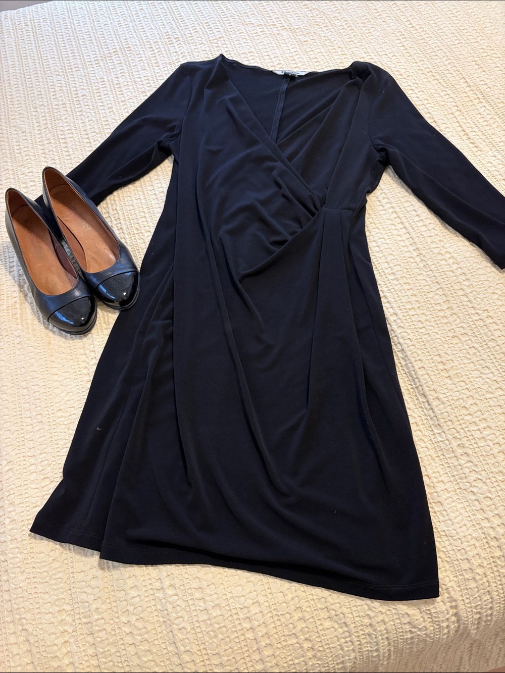 Nygard Women's Black Long-Sleeve Faux-Wrap Dress